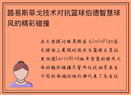 路易斯菲戈技术对抗篮球伯德智慧球风的精彩碰撞